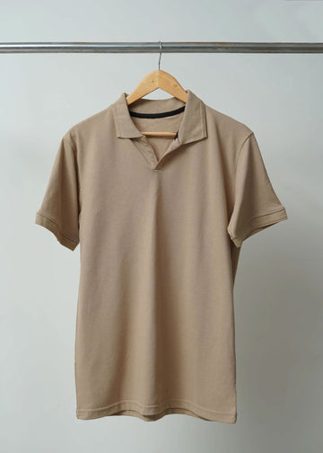 TEXTURED KNIT PEACH POLO SHIRT