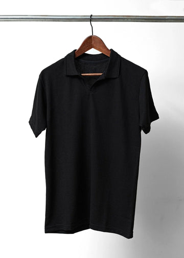 TEXTURED KNIT BLACK POLO SHIRT