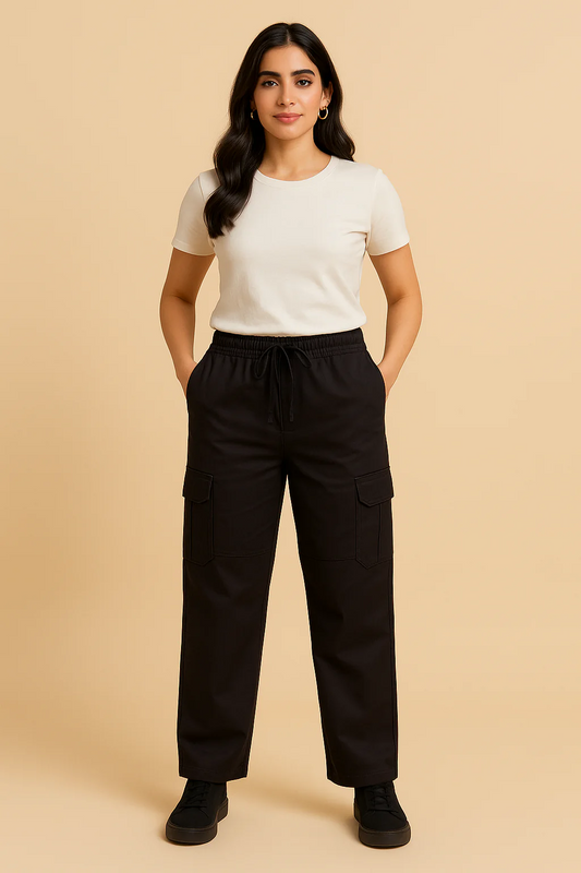 Black Cargo Trouser For Womens