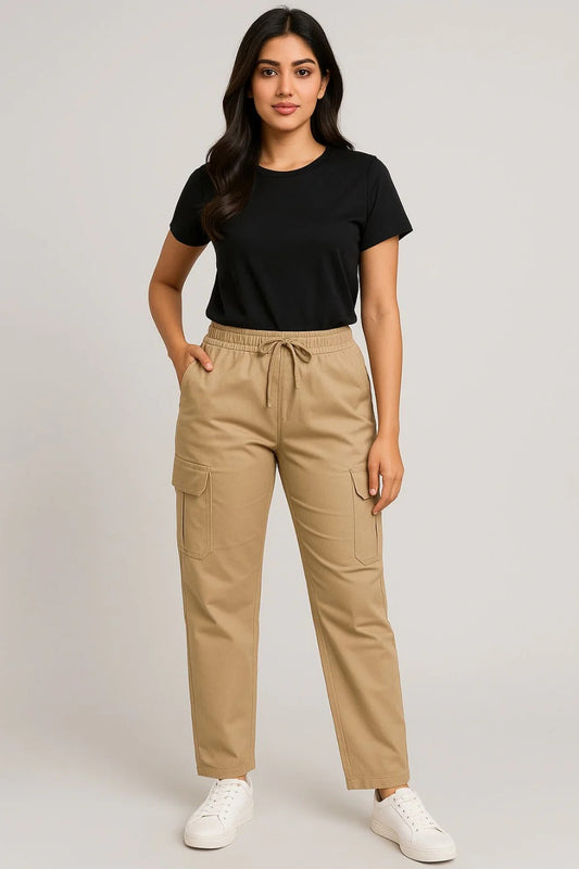 Dark Beige Cargo Trouser For Women